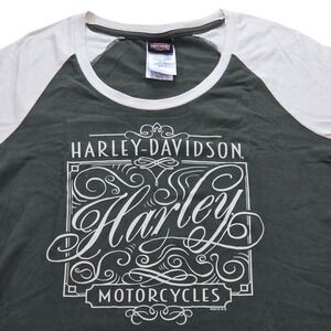 Harley Davidson Olive Green‎ Raglan Tee Motorcycle Graphic Top Womens Small
